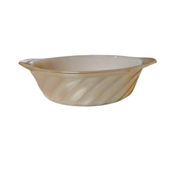 Vintage Anchor Hocking Fire King Mini Casserole Dish Milk Glass Peach Lustre - Picture 7 of 10